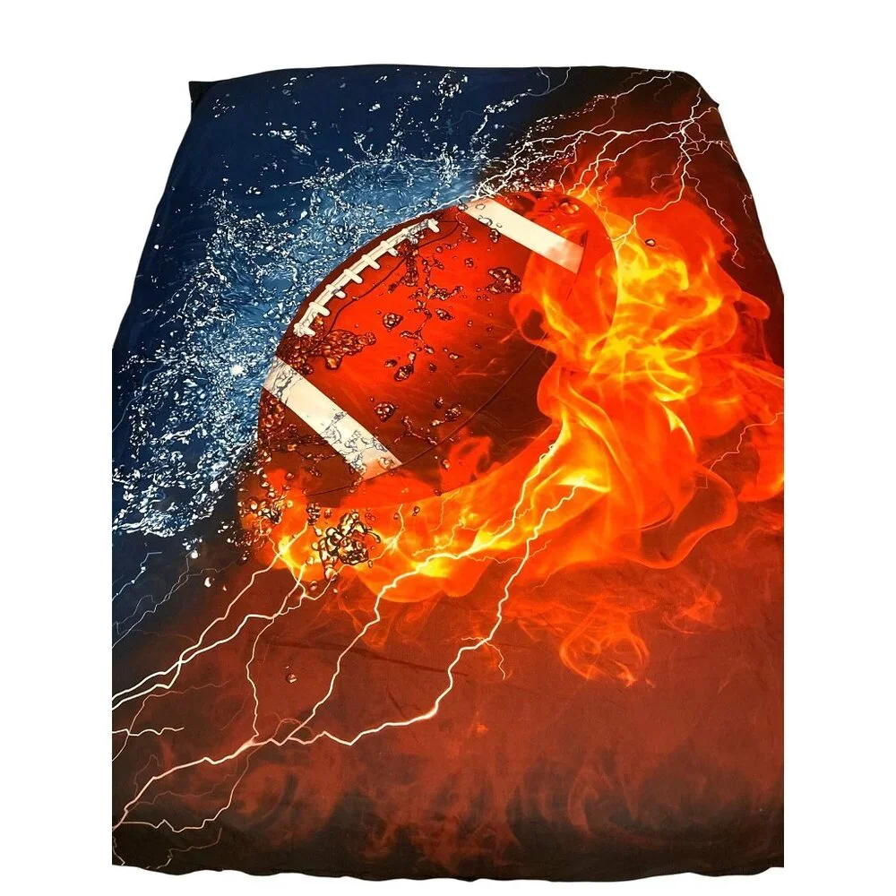 Football Fire Flame Sport NFL Twin Bed Duvet Cover Pillow Sham Bedding Kid Teen